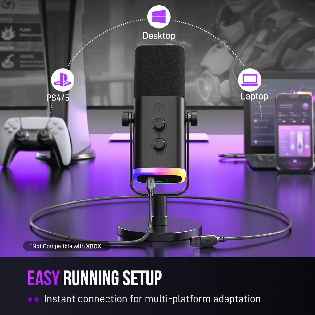 Fifine Microfone Dinâmico Usb/Xlr com Controle Rgb