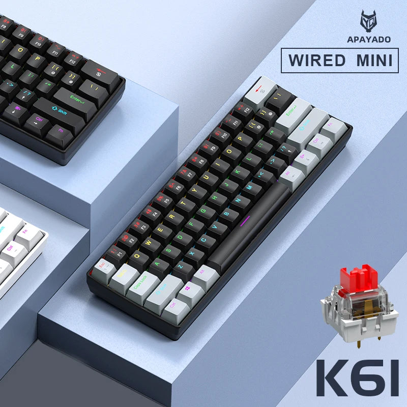 60% mini teclado portátil apayado k61 teclado mecânico com fio
