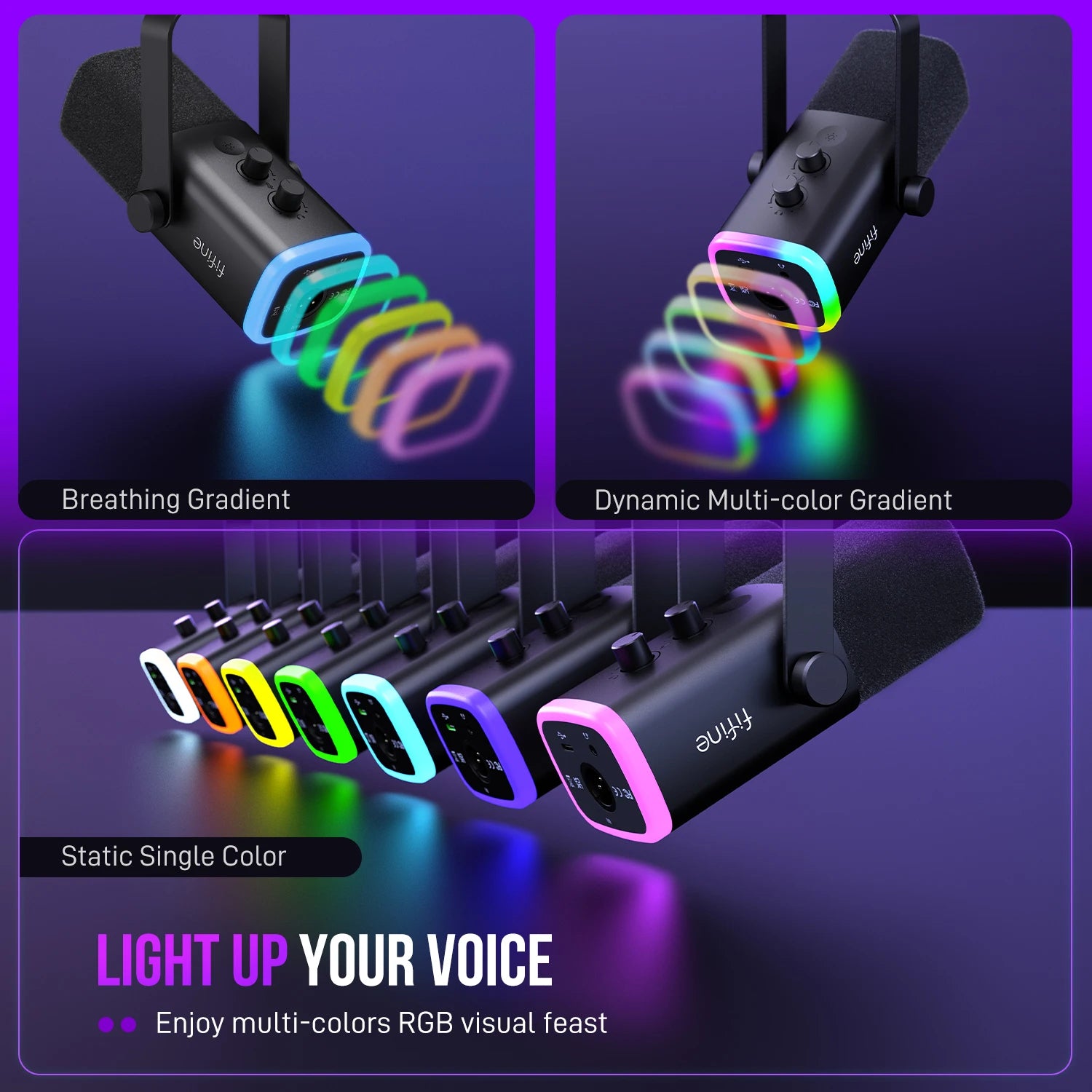 Fifine Microfone Dinâmico Usb/Xlr com Controle Rgb