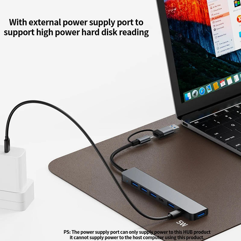 Hub USB C Hub USB 3.0, Extensor USB 7 em 1 de Alumínio