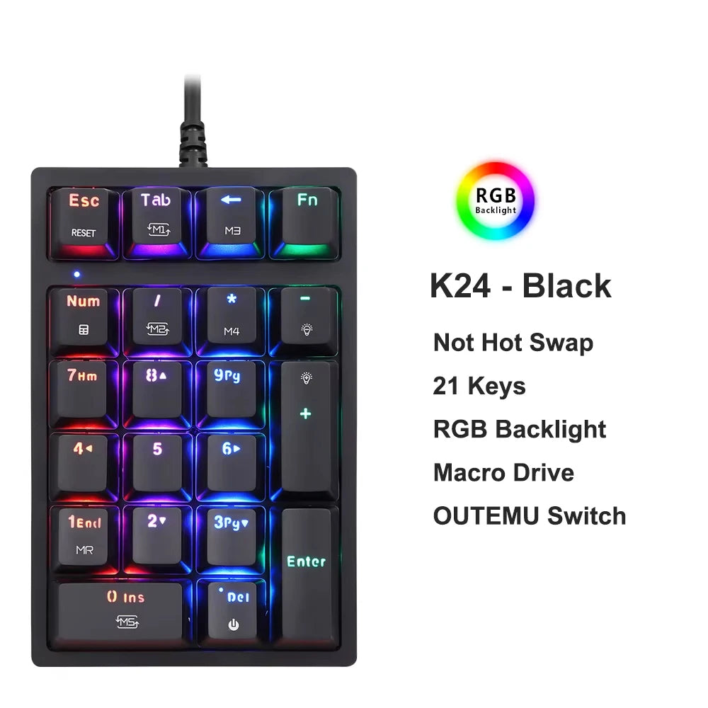 K24pro 21 teclas número pad teclado numérico mecânico hot-swap