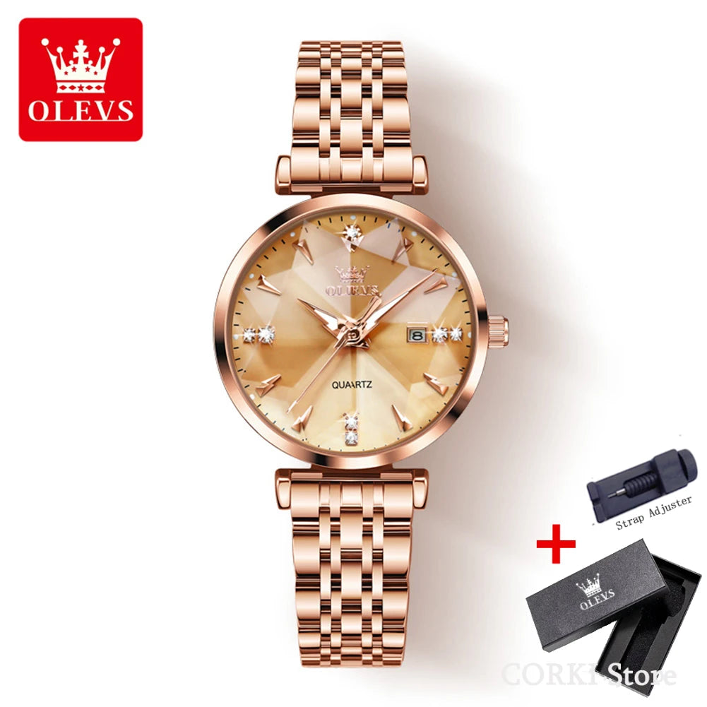 Olevs 5536 relógio de quartzo para mulheres luxo losango