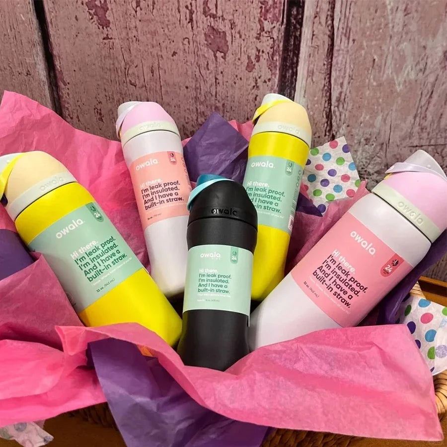 Garrafa de água isolada de aço inoxidável Owala com canudo