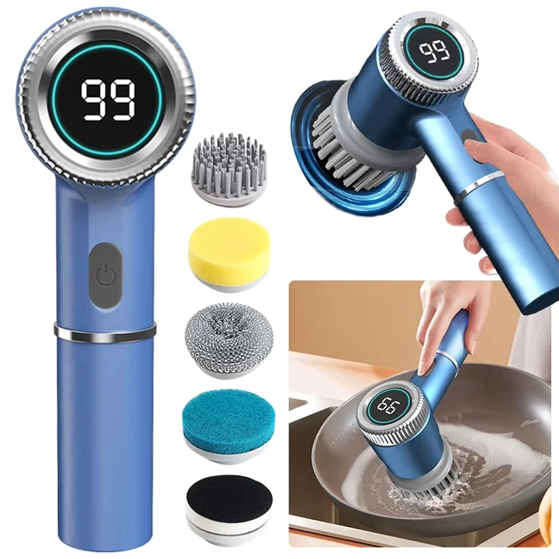 Abbz-Esfregão Giratório Elétrico Portátil com 5 Cabeças de  Escova