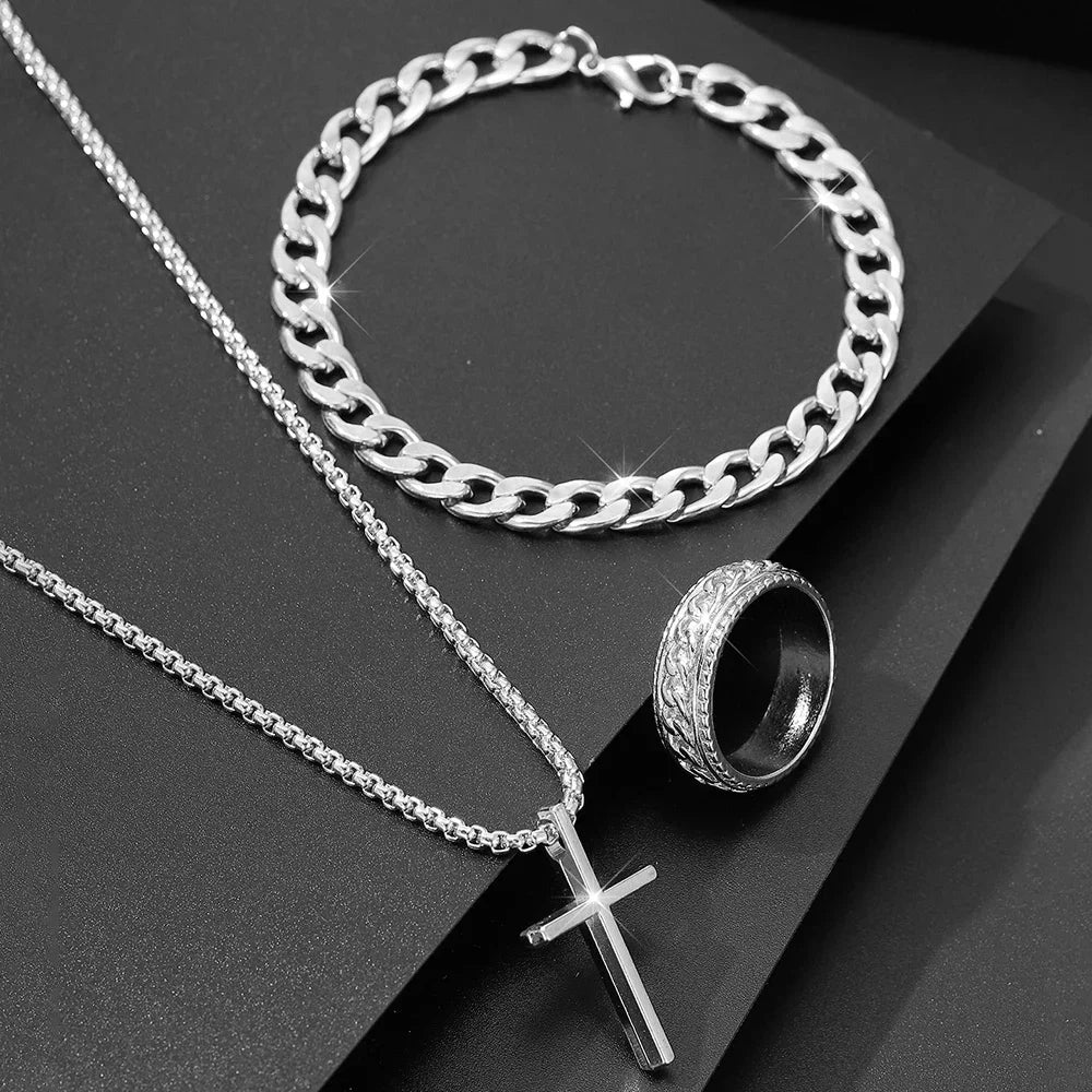 Conjunto Pulseira, Corrente e Anel