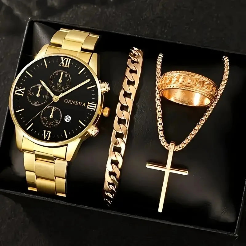 Kit Relogio, Pulseira, Corrente e Anel