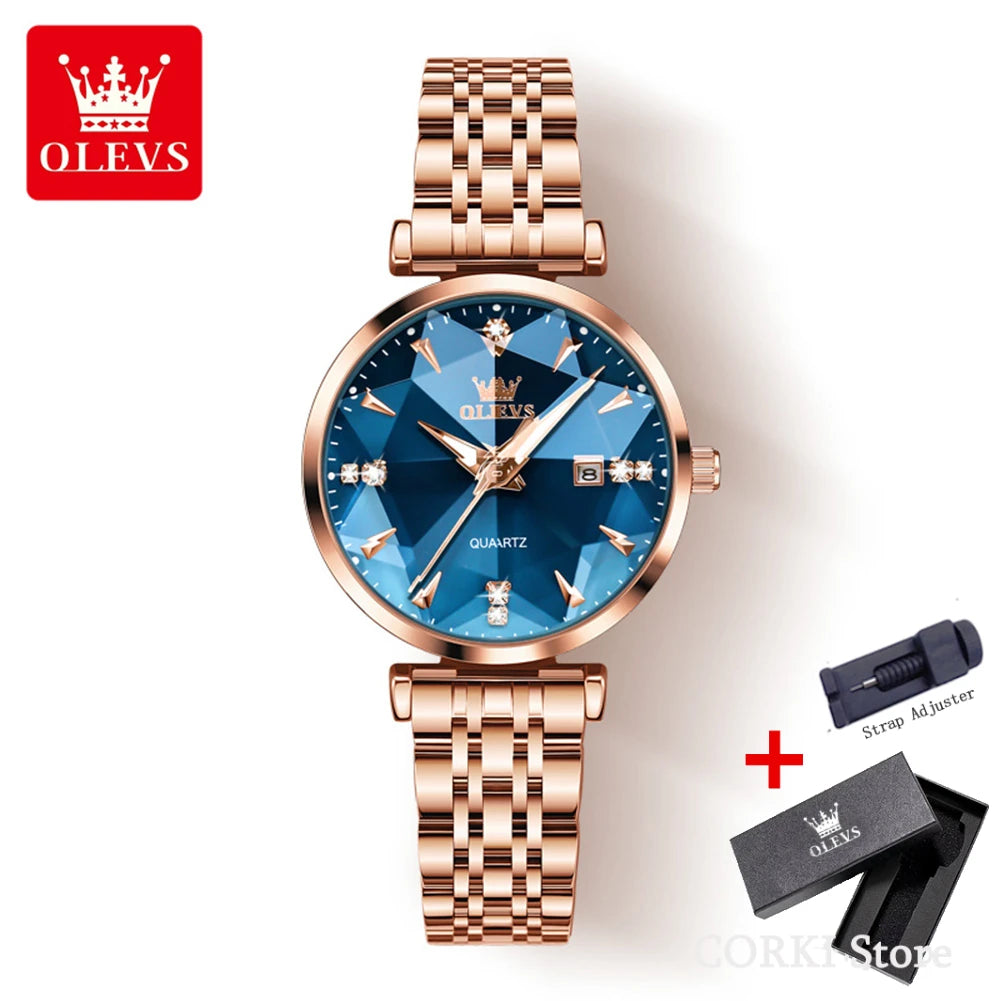 Olevs 5536 relógio de quartzo para mulheres luxo losango