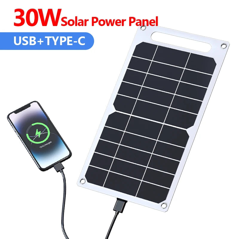 Painel Solar Impermeável, 30W, USB, Tipo-C
