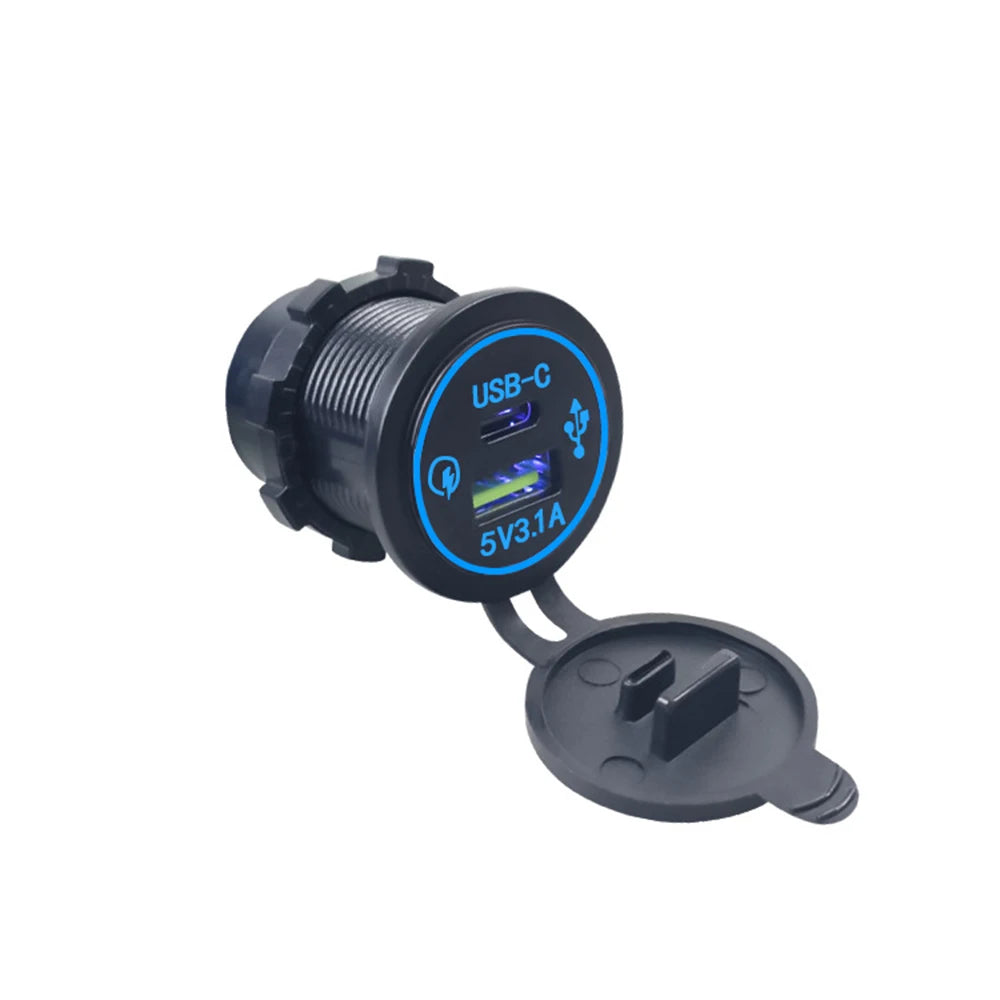 Universal 12v-24v porta dupla carga rápida carregador de telefone do carro TYPE-C usb 5v 3.1