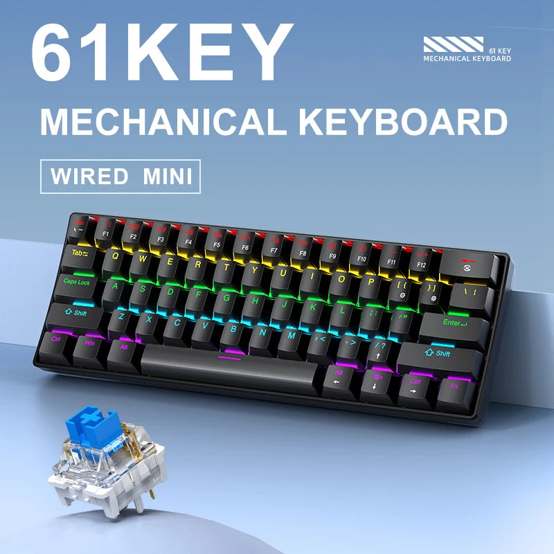 60% mini teclado portátil apayado k61 teclado mecânico com fio