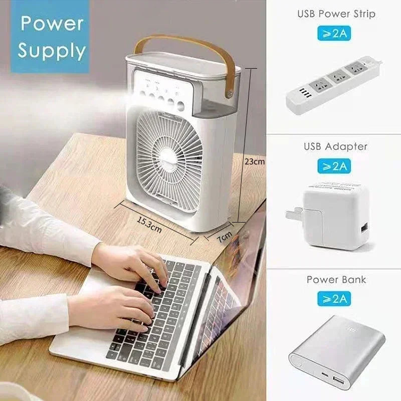 Ventilador e Umidificador de Ar Portátil 3 em 1