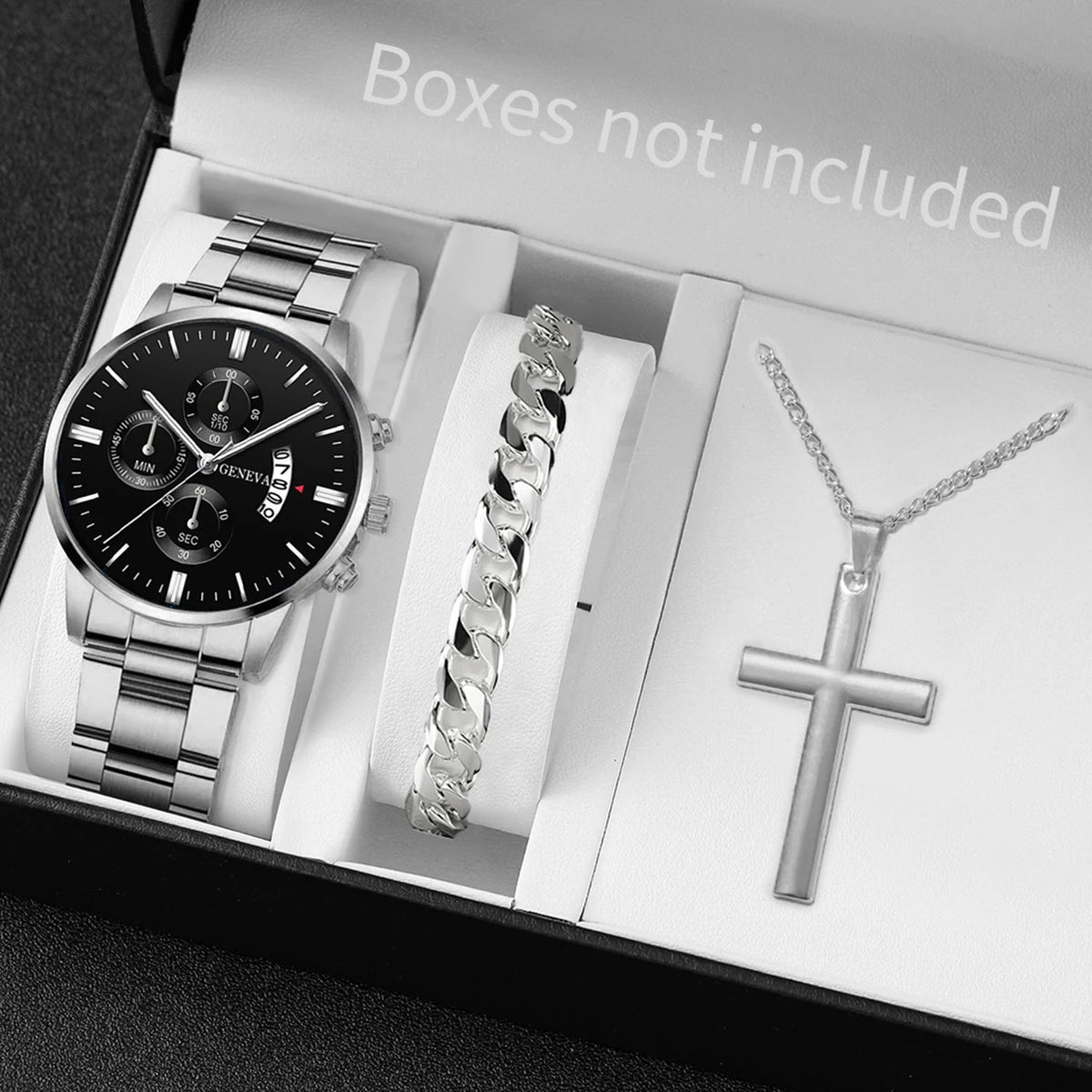 Kit Relógio, Pulseira e Corrente