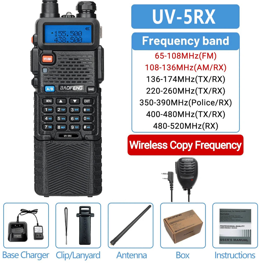 Baofeng UV-5RX walkie talkie conjunto 3800mah
