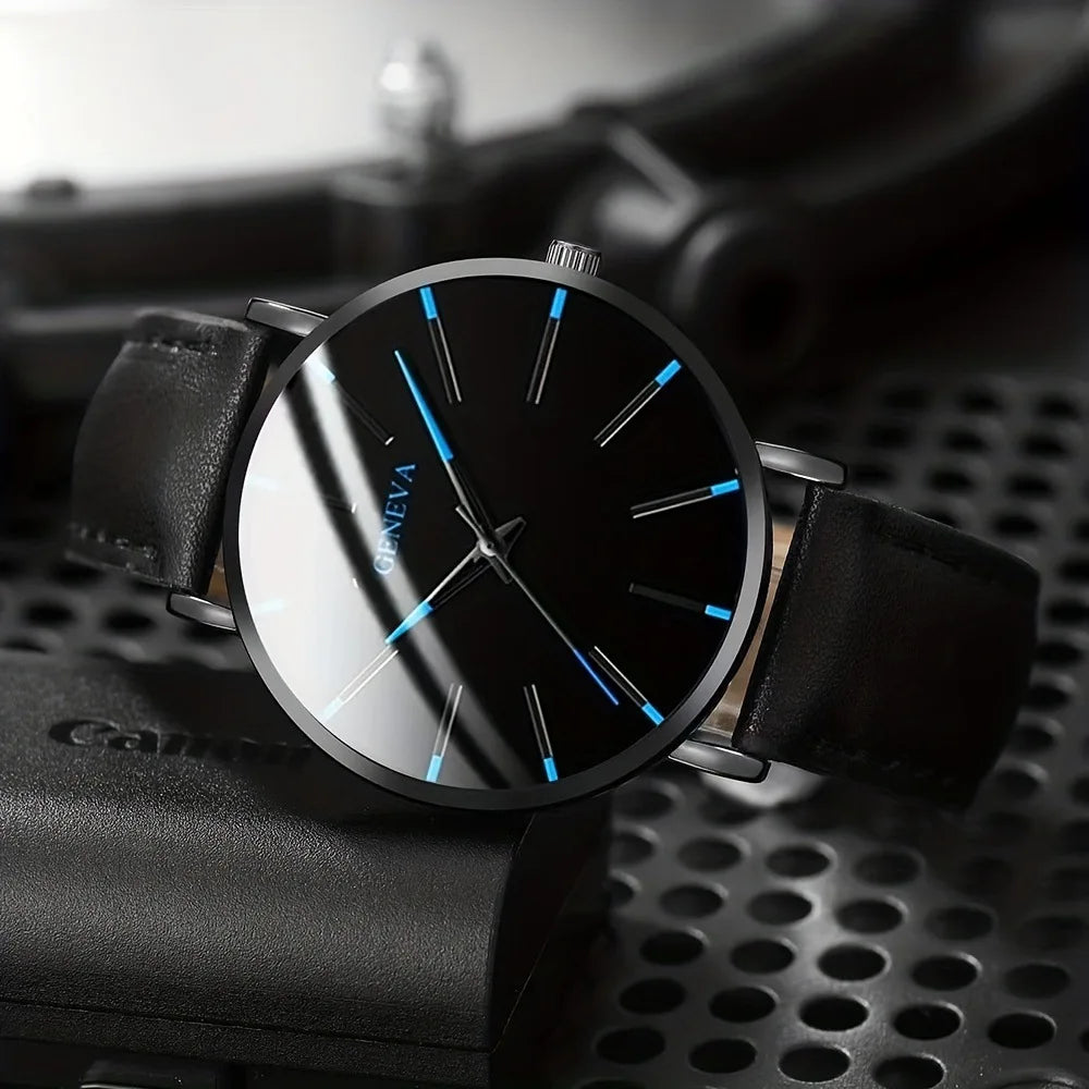 3 Pçs/Set Moda Masculina Relógio de Luxo Casual, Pulseira de Couro e Colar