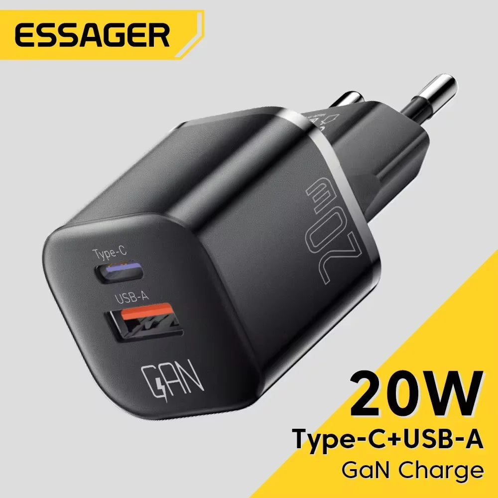 Essager 20w gan usb tipo c carregador pd carga rápida