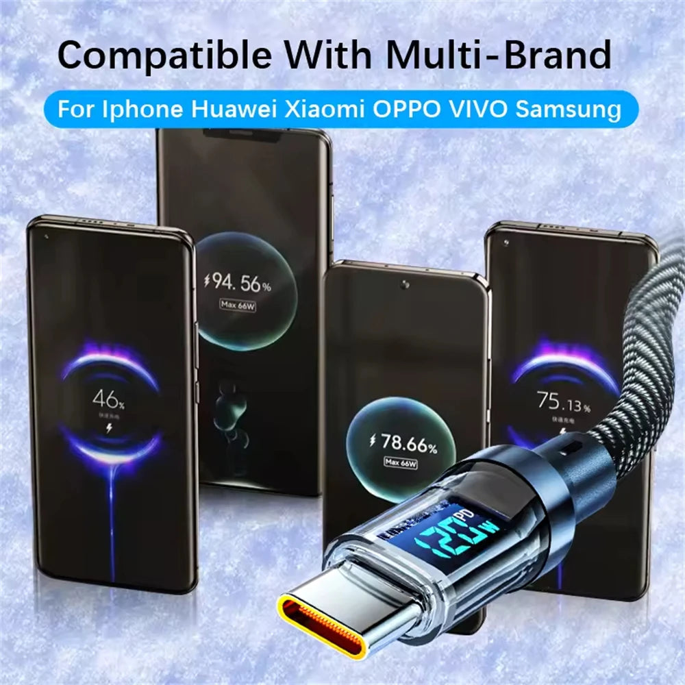 Cabo de Carregamento Rápido NNBILI 120 W Tipo C para Tipo C ou Usb