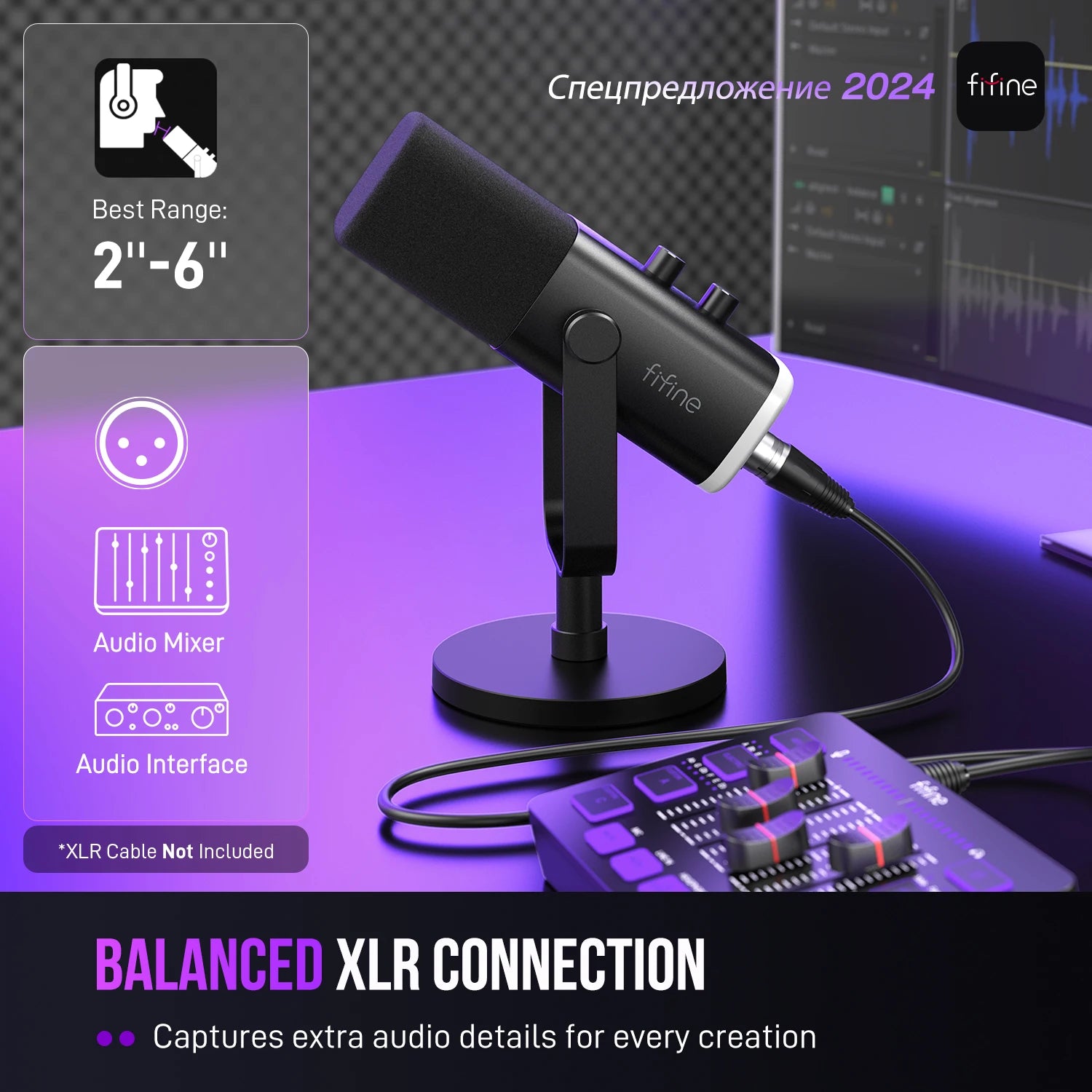 Fifine Microfone Dinâmico Usb/Xlr com Controle Rgb