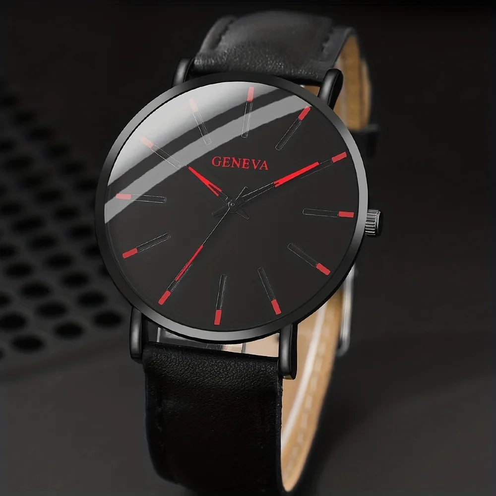 3 Pçs/Set Moda Masculina Relógio de Luxo Casual, Pulseira de Couro e Colar