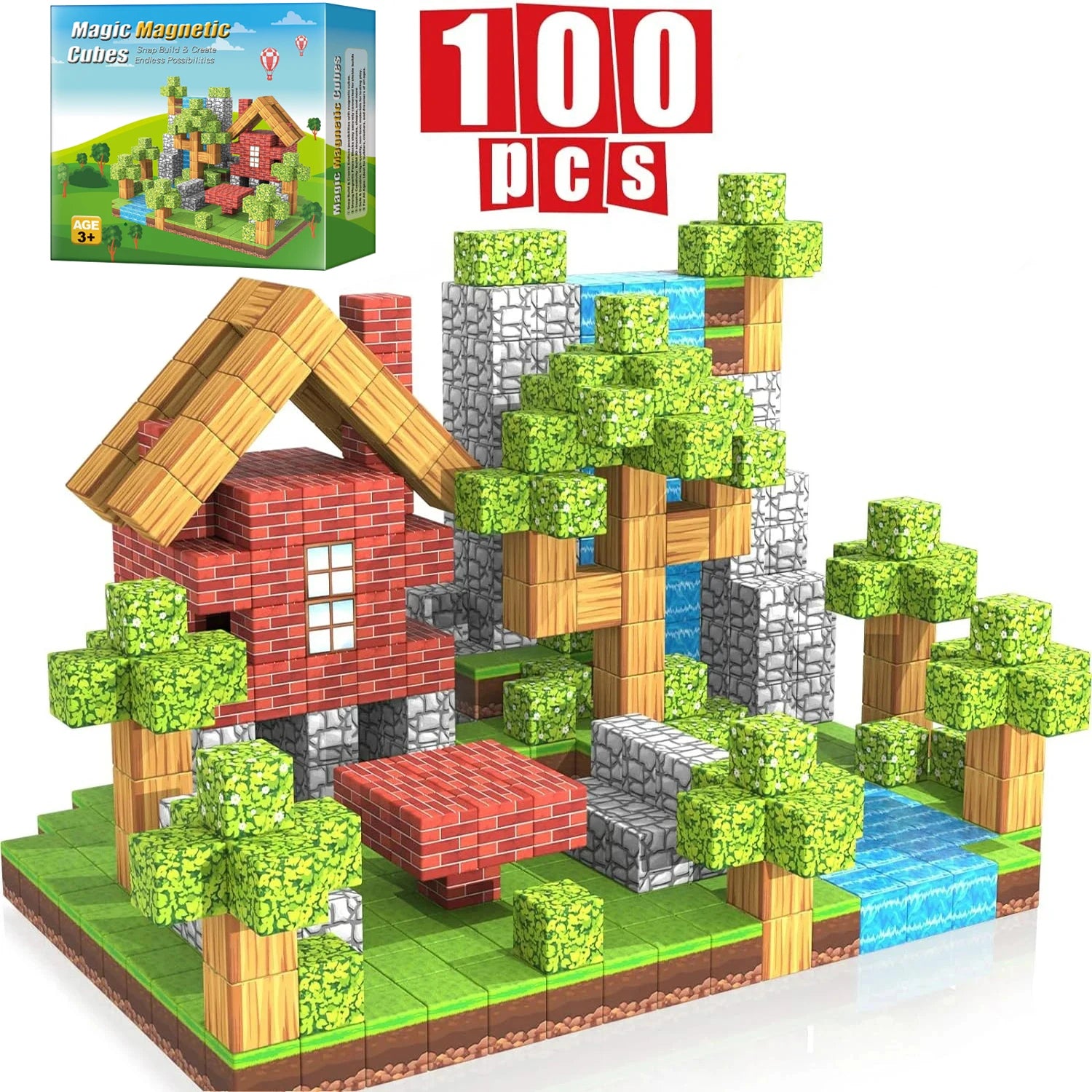 100 Pçs Blocos Magnéticos Brinquedo Construir