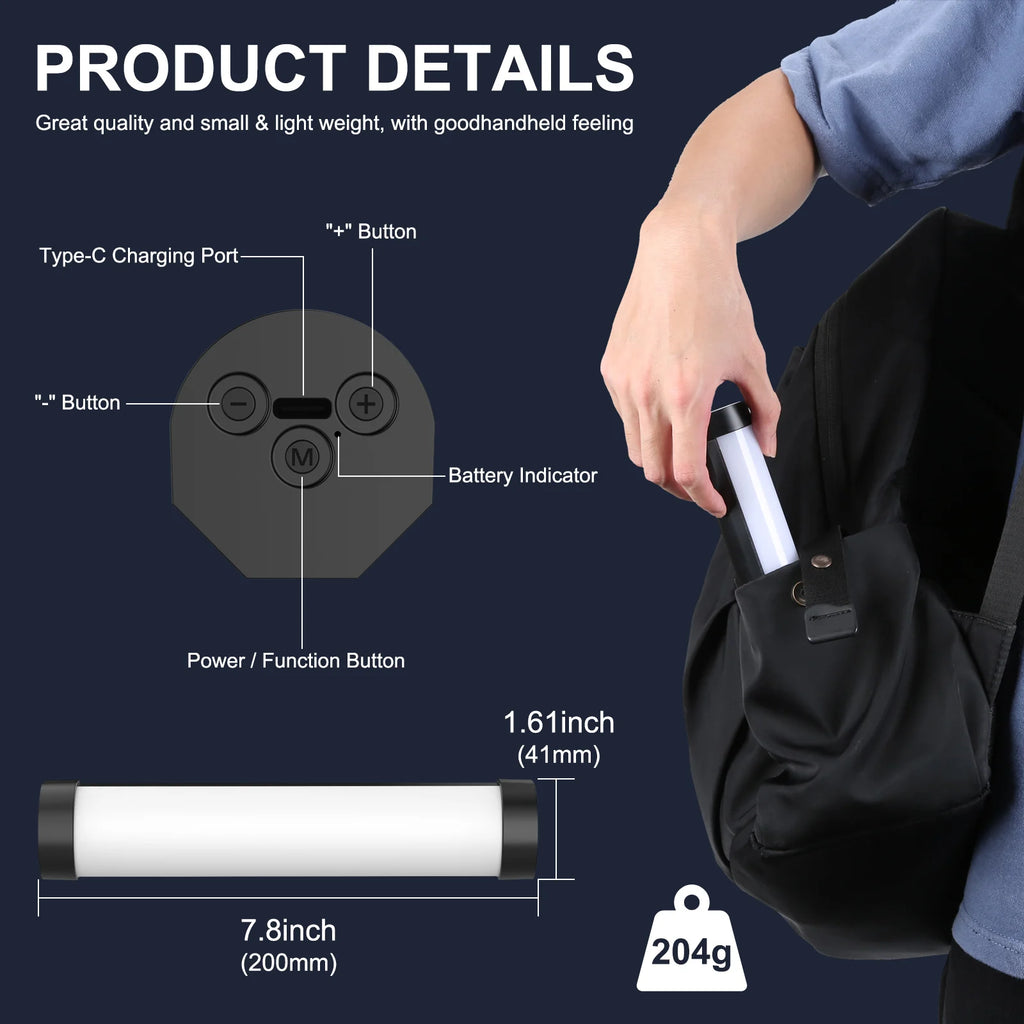 Luxceo v8 portátil rgb luz de vídeo gamer lâmpada 2000mah