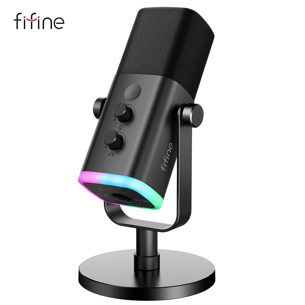 Fifine Microfone Dinâmico Usb/Xlr com Controle Rgb