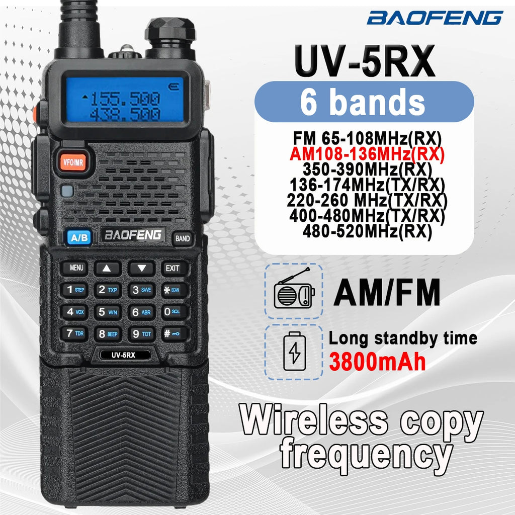 Baofeng UV-5RX walkie talkie conjunto 3800mah