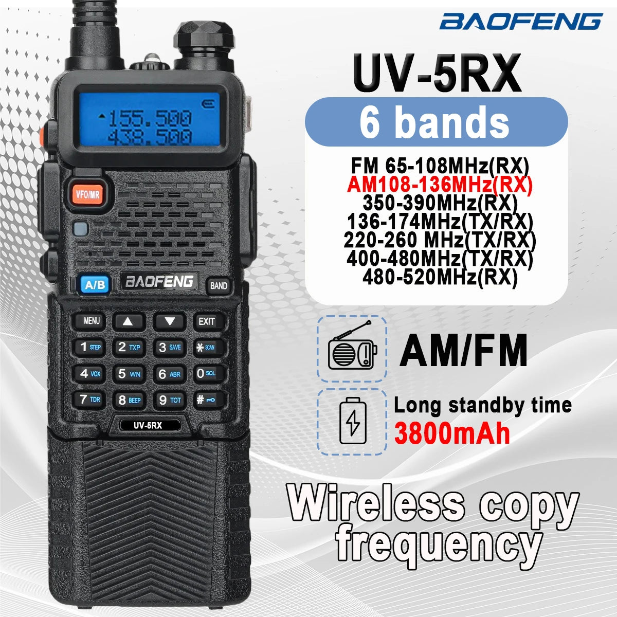 Baofeng UV-5RX walkie talkie conjunto 3800mah