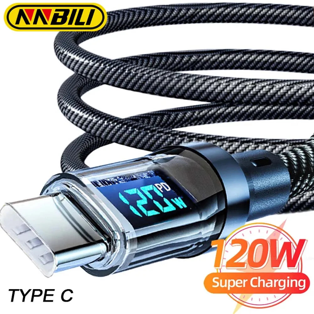 Cabo de Carregamento Rápido NNBILI 120 W Tipo C para Tipo C ou Usb