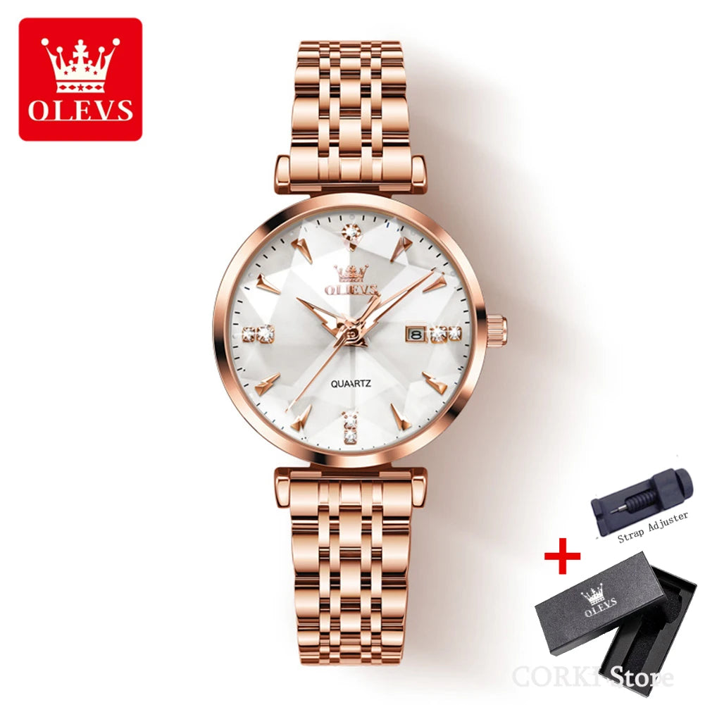 Olevs 5536 relógio de quartzo para mulheres luxo losango