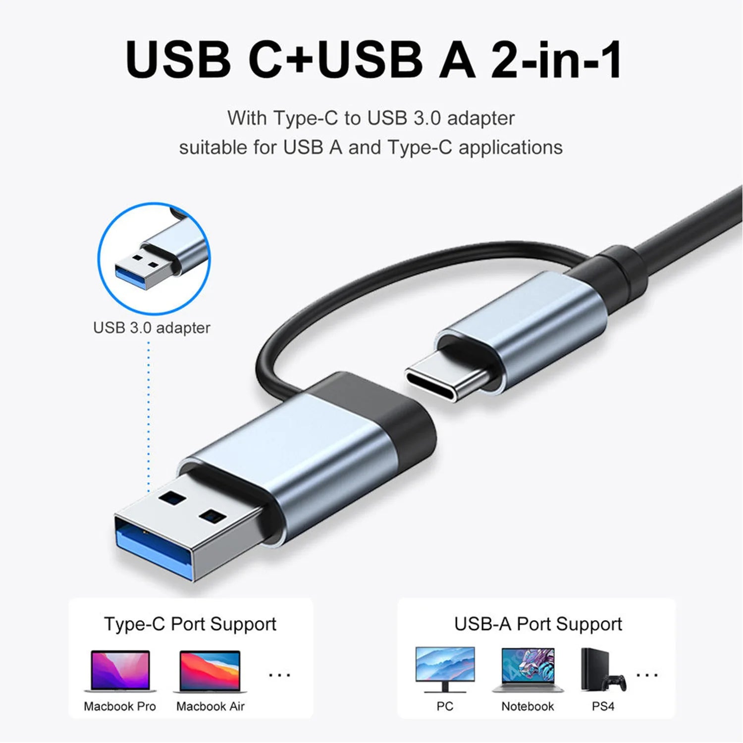 Hub USB C Hub USB 3.0, Extensor USB 7 em 1 de Alumínio