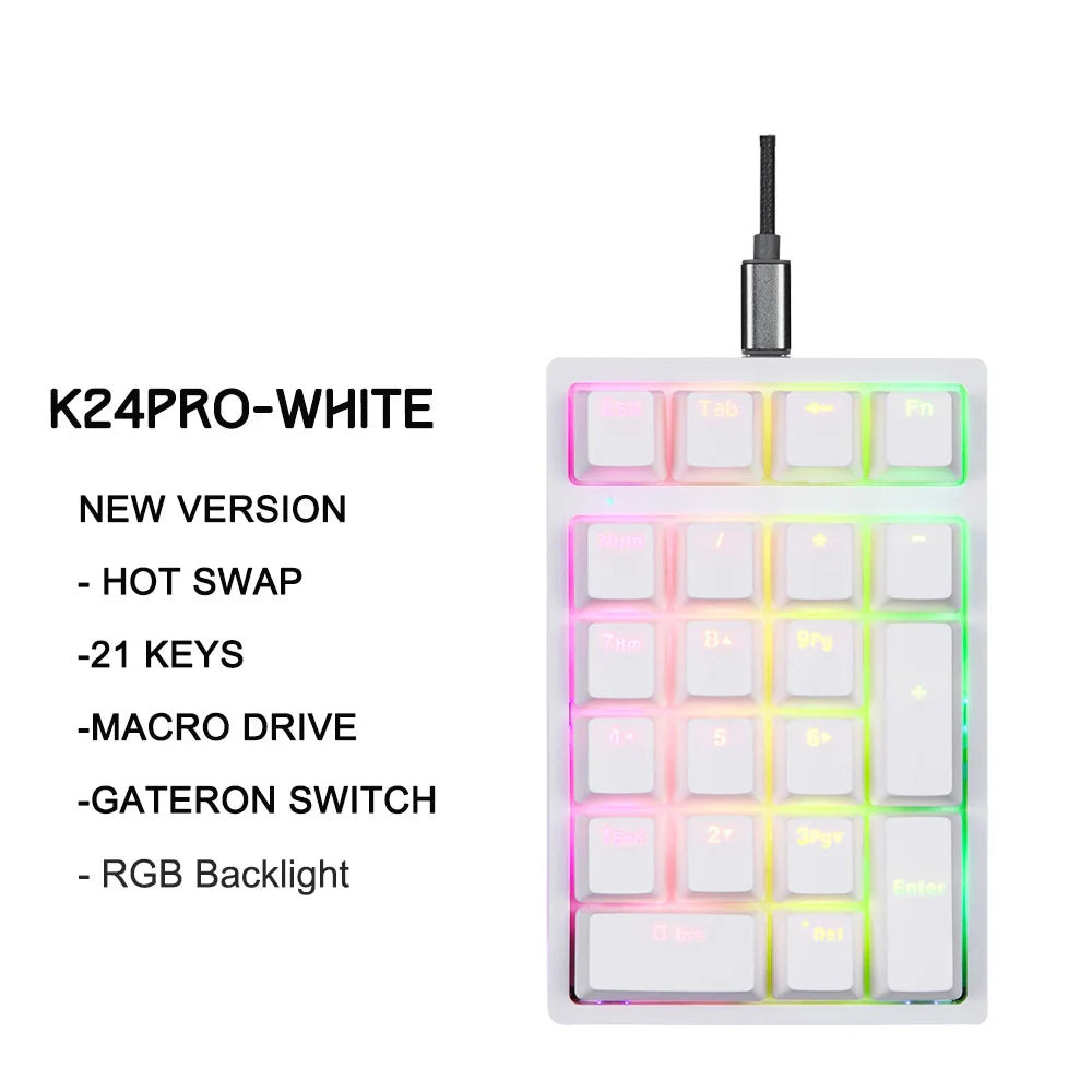 K24pro 21 teclas número pad teclado numérico mecânico hot-swap